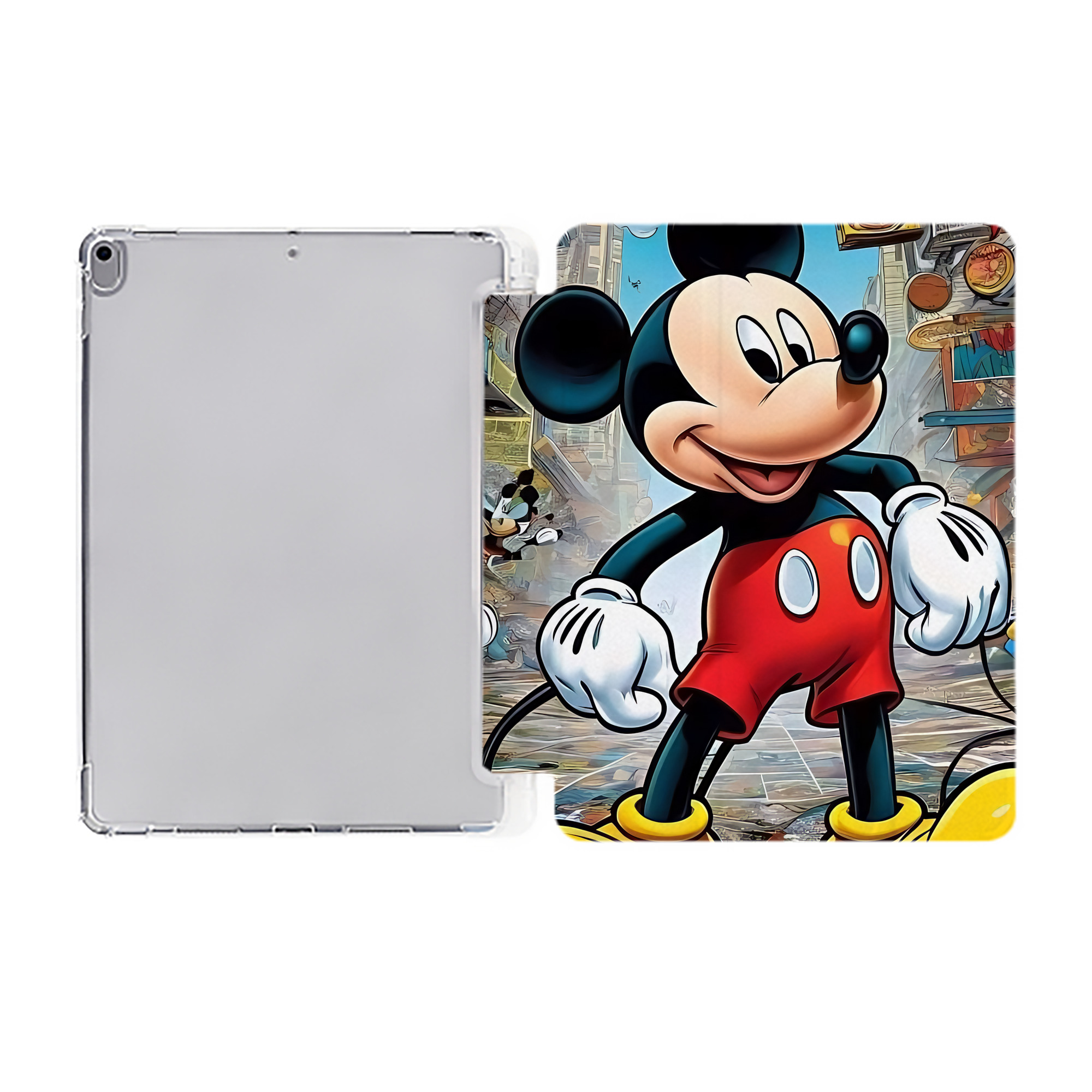 （画像用） ミッキーマウス Mickey Mouse IPad ケース ペン収納付き 三つ折りスタンド PUレザー×シリコン 対応機種9.5/10.5/10.9インチ